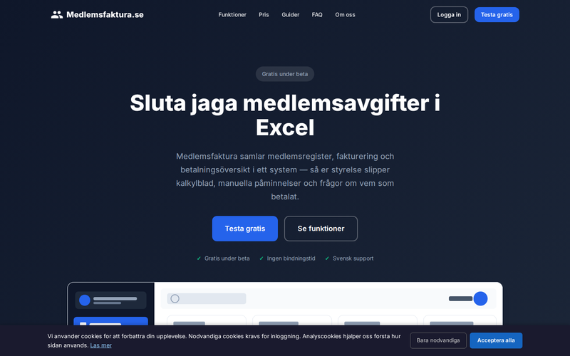 Skärmbild av Medlemsfakturas medlemsregister med sökbar lista och medlemsuppgifter